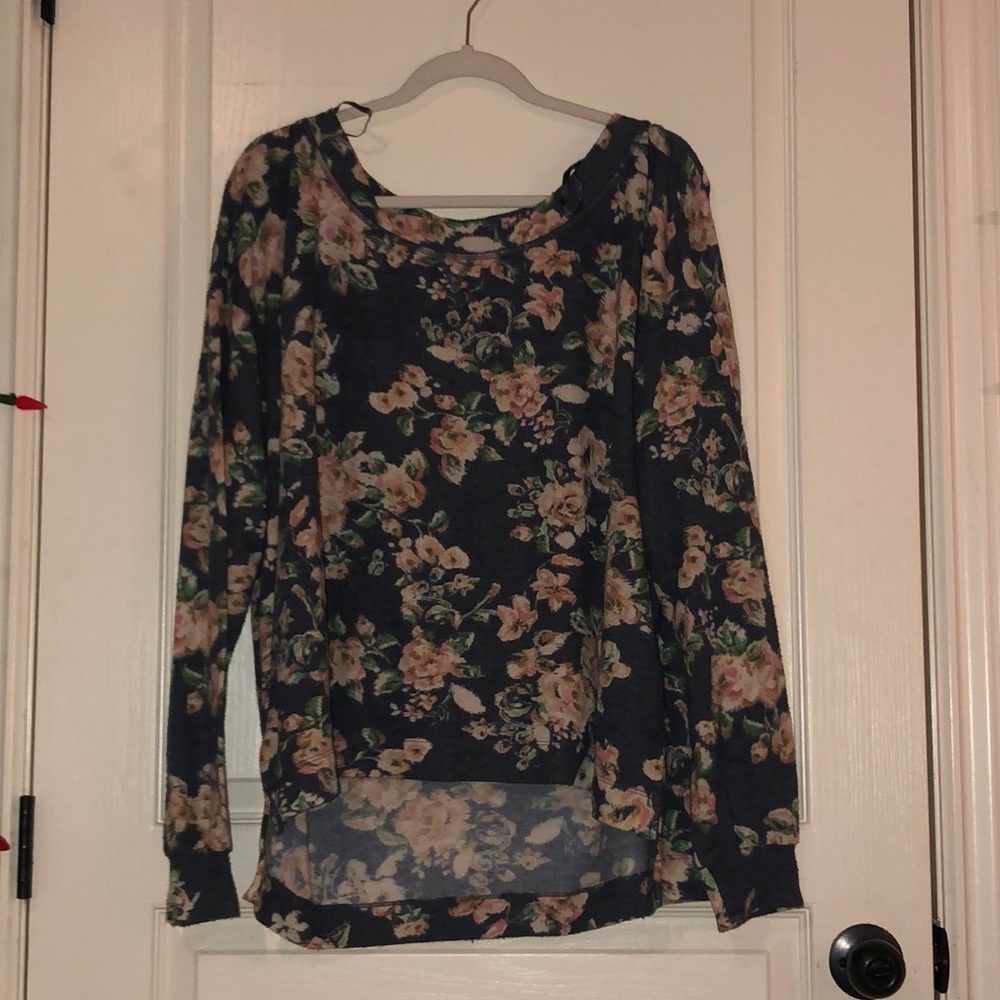 gray floral pj top